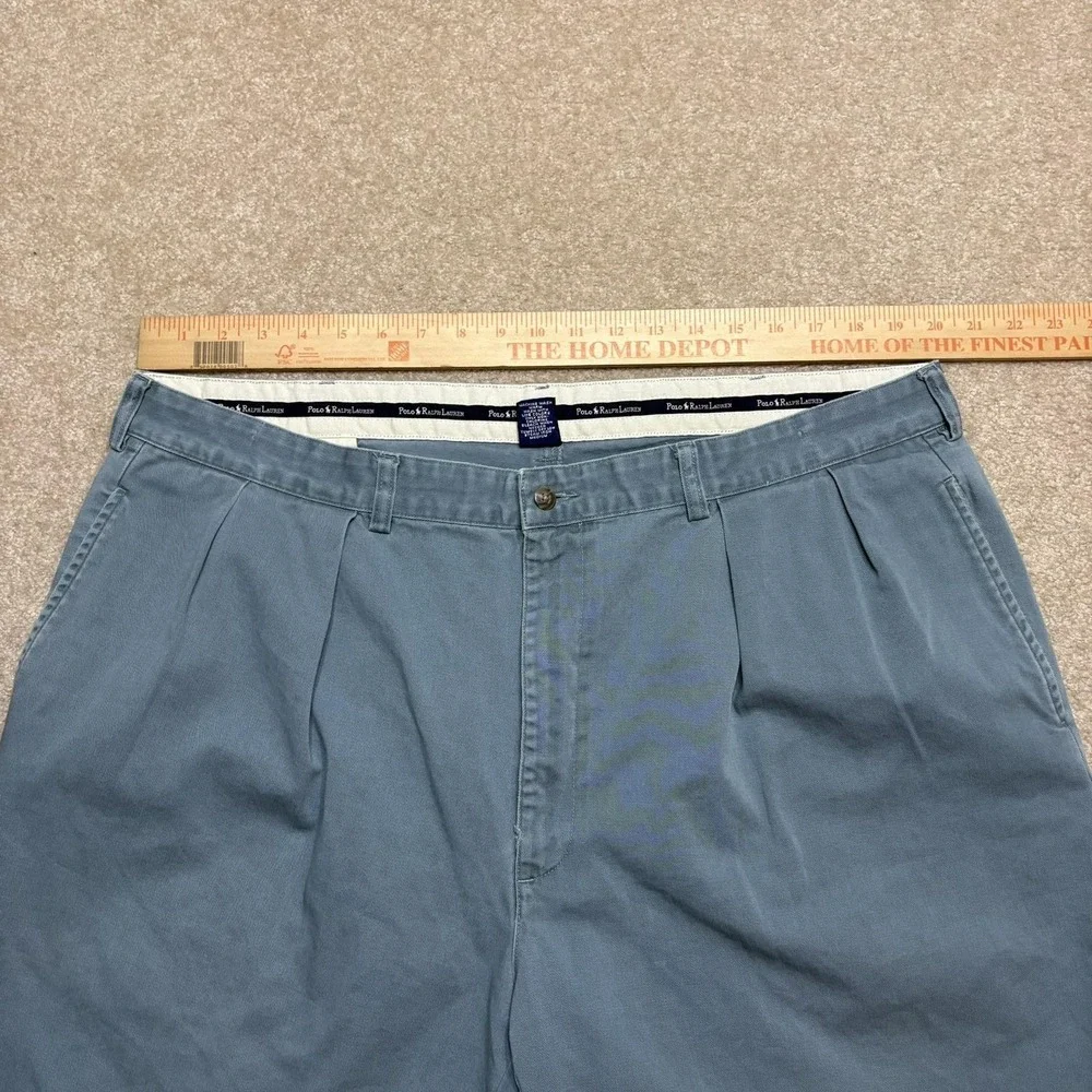 Vtg Polo Ralph Lauren Shorts Mens 40 Blue Pleated Chino Canvas Relaxed Fit 90s